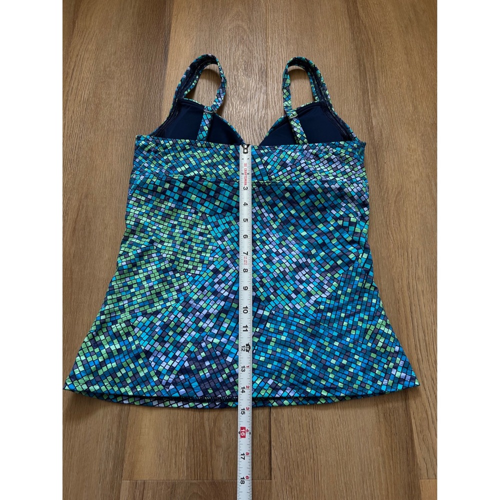 Lands End Womens 8L Blue Green Mosaic Twist Front Tankini Swim Top Long Tall - Picture 5 of 5